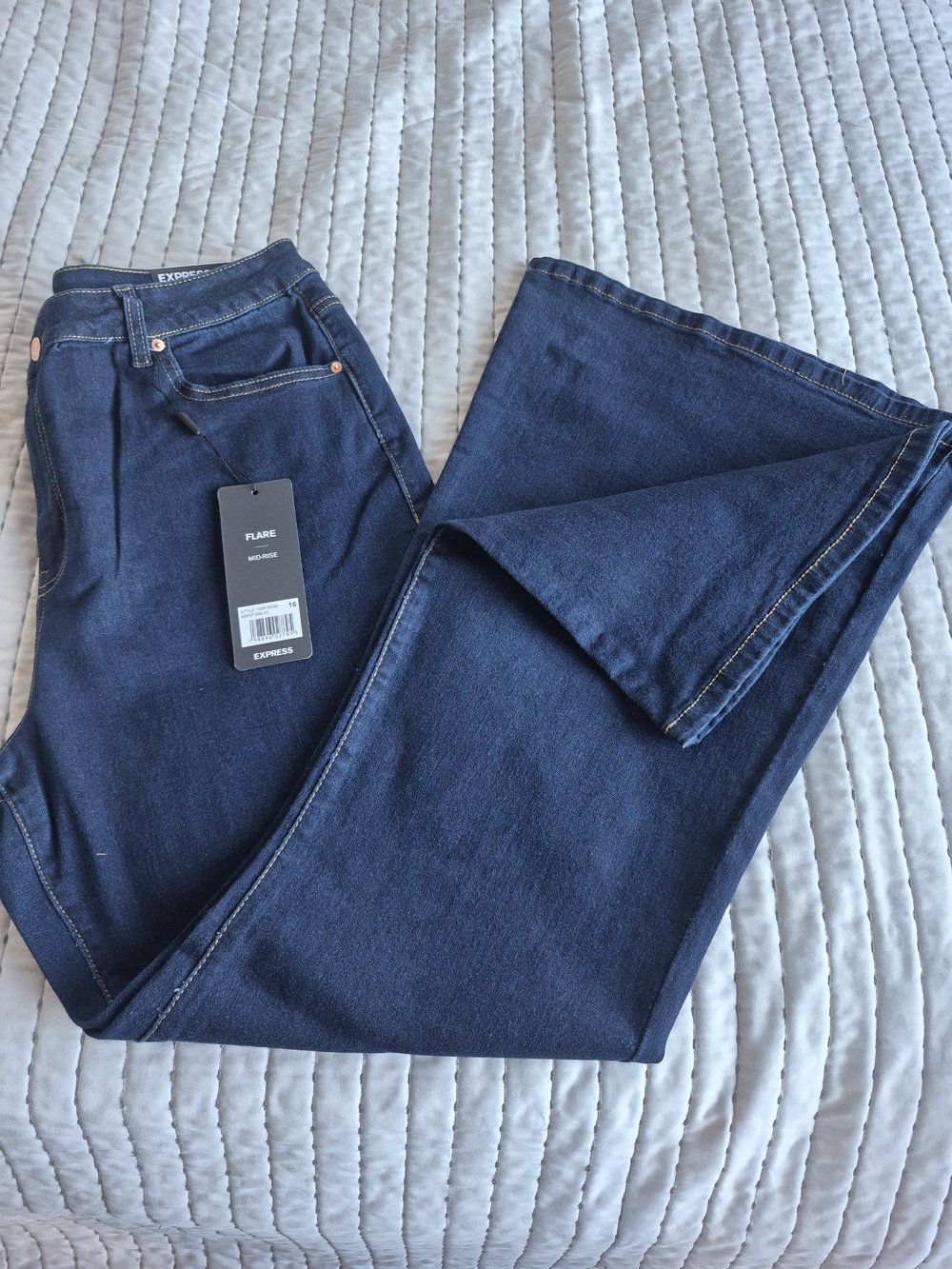 Express Dark Blue Flare Mid-Rise Jeans